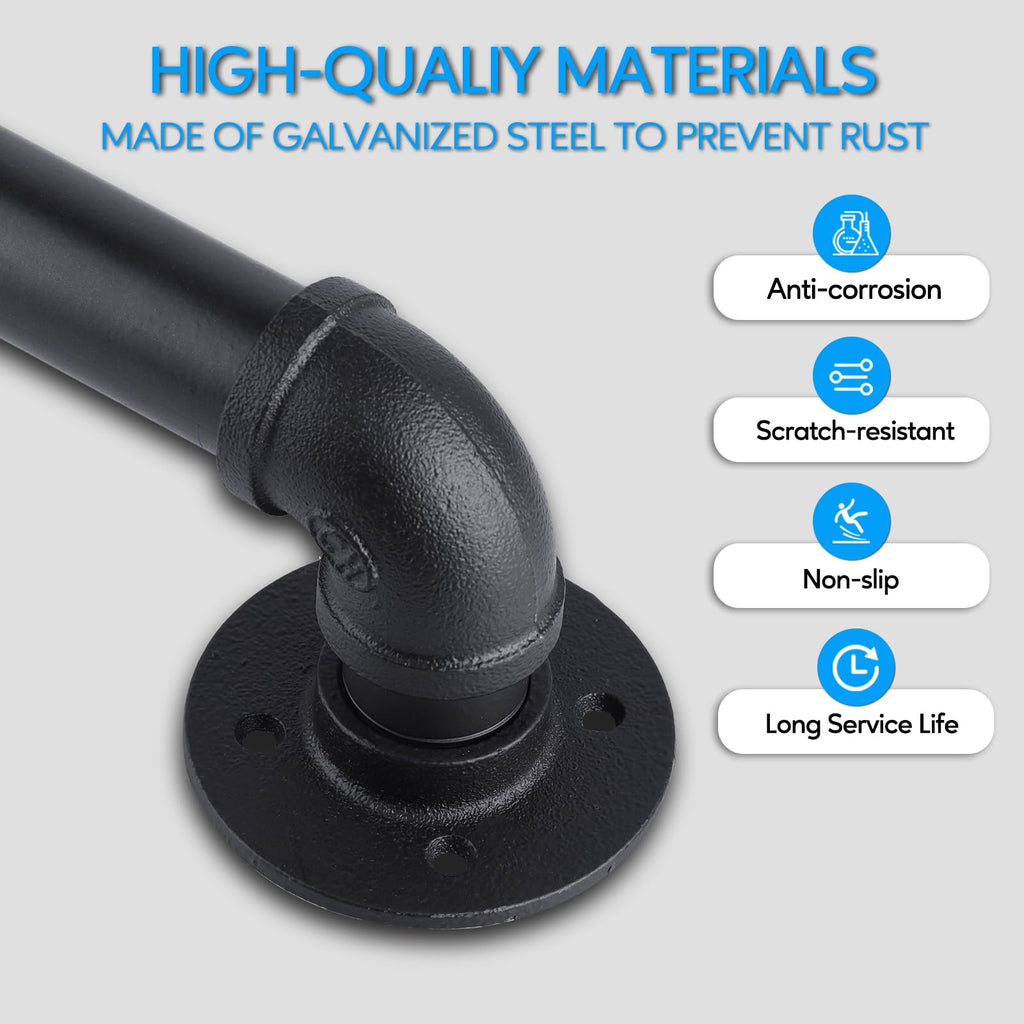 Pipe Stair Handrail, 8 Ft Metal Staircase Handrail, Black Galvanized Industrial Iron Hand Rail for Indoor & Outdoor