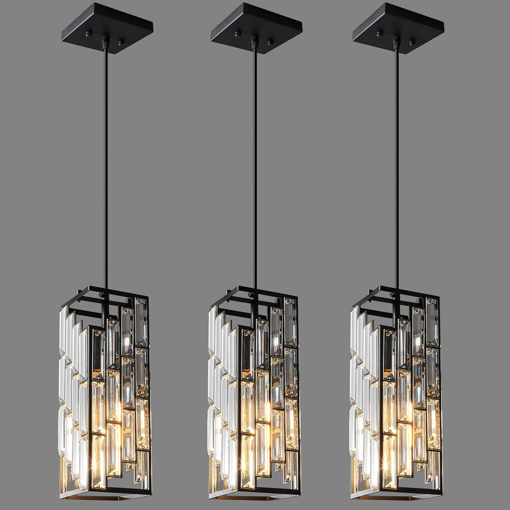 Black Pendant Lighting Modern Pendant Light, Mini Crystal Chandeliers,Adjustable Pendant Light Fixture for Kitchen