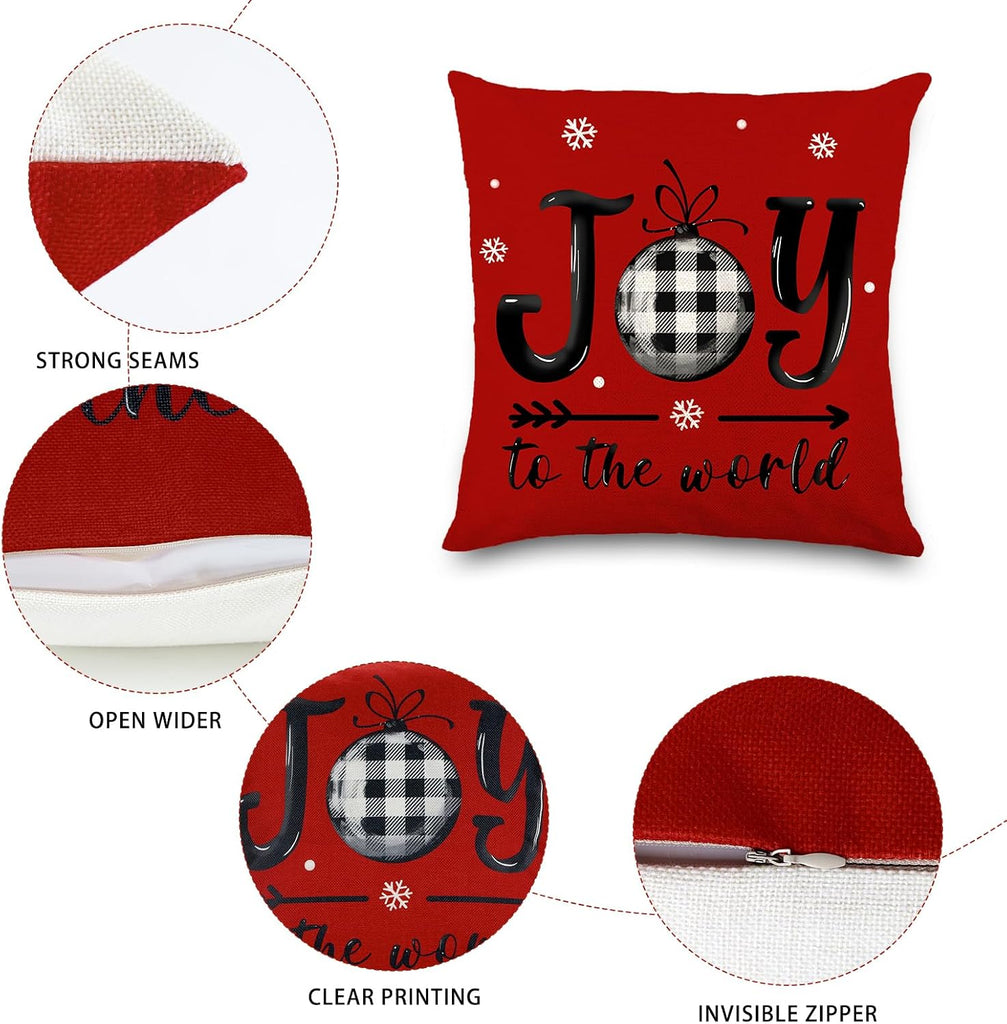 Christmas Pillow Covers 18x18 Inch Red Pillow Covers Xmas Decorations Buffalo Tree Truck Merry Christmas Pillows - Set of 4