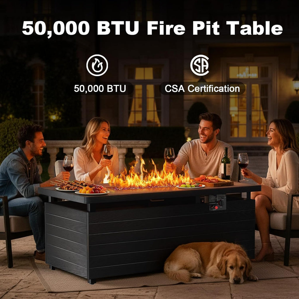 51 Inch Outdoor Propane Fire Pit Table, 50000BTU 4-in-1 FirePit Table | Steel Tabletop & Sliding Tank Holder
