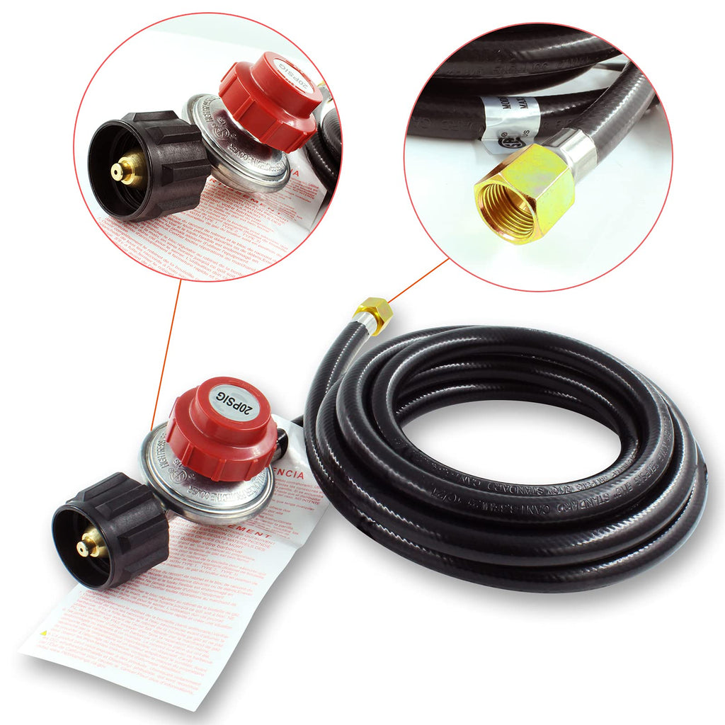 10FT 20PSI Adjustable Propane Regulator Hose with Brass Orifice and Air Mixer Kit 150, 000 BTU For Fire Pit