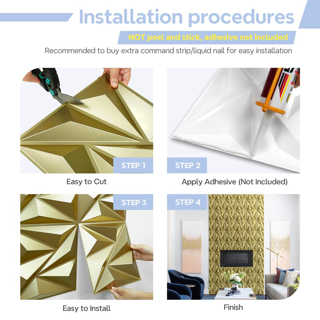 3D Wall Panels Diamond, Champaign Gold, 12''x12'', 33 Pack