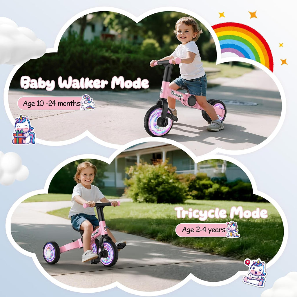 3 in 1 Toddler Balance Bike for 1-4 Year Olds, Colorful Lighting Baby Toddler Tricycle for 1 2 3 4 Year Old