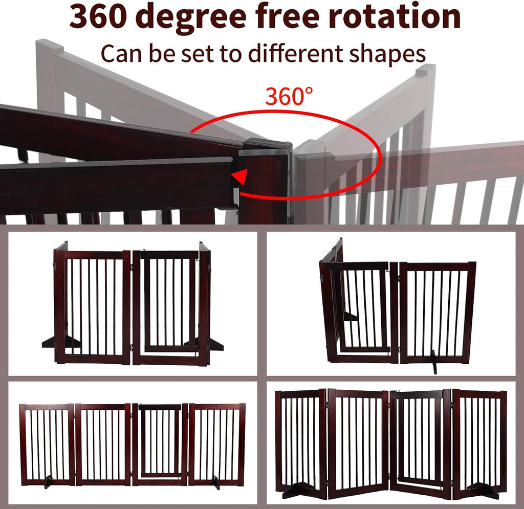 Wooden Freestanding Pet Gate, Pet Gate for Dogs, 29.5inch 4-Panel Wooden Dog Fence with 2 Support, Feet Folding Dog