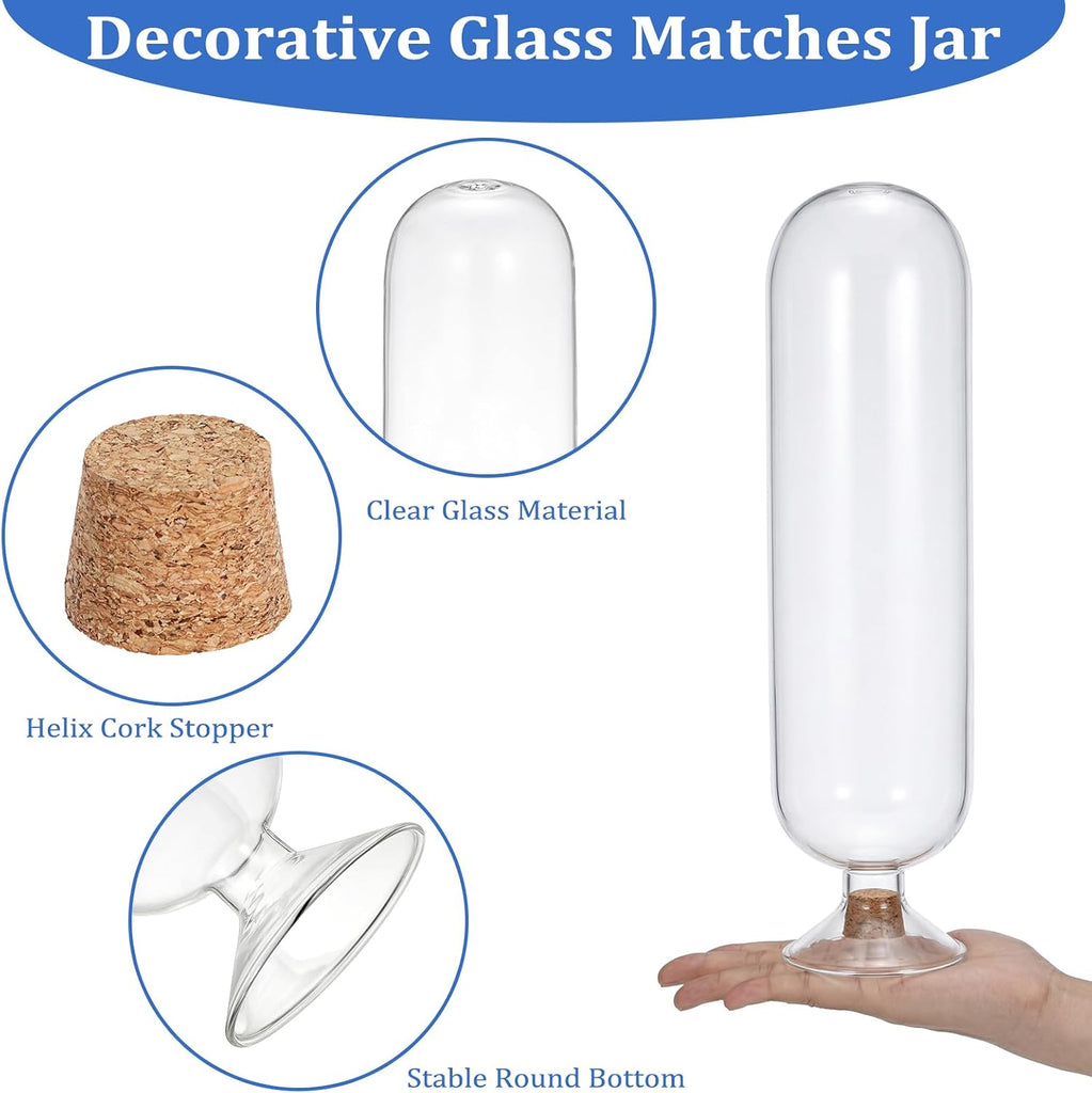 11Inch Glass Match Cloche Decorative Glass Match Holder Jar with Cork