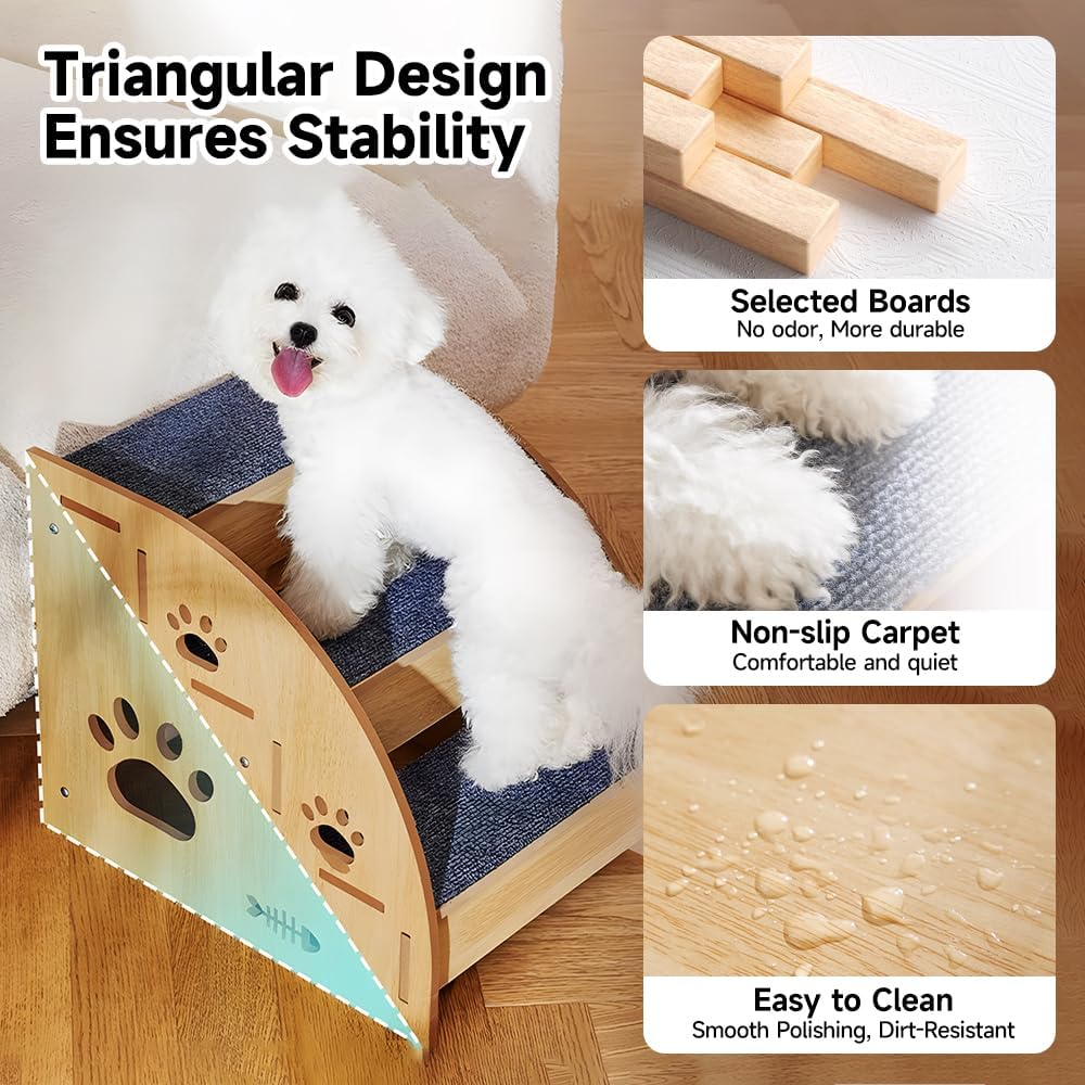 Pet Steps for Small Dogs,Wooden Cat Stairs for Old Cats,Doggy Dog Steps for Bed Couch Sofa Windows,3-Step Ladder