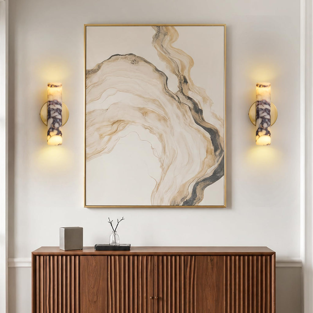 Modern Marble Sconce, 9.5" Natural Alabaster Wall Lights Set of 2