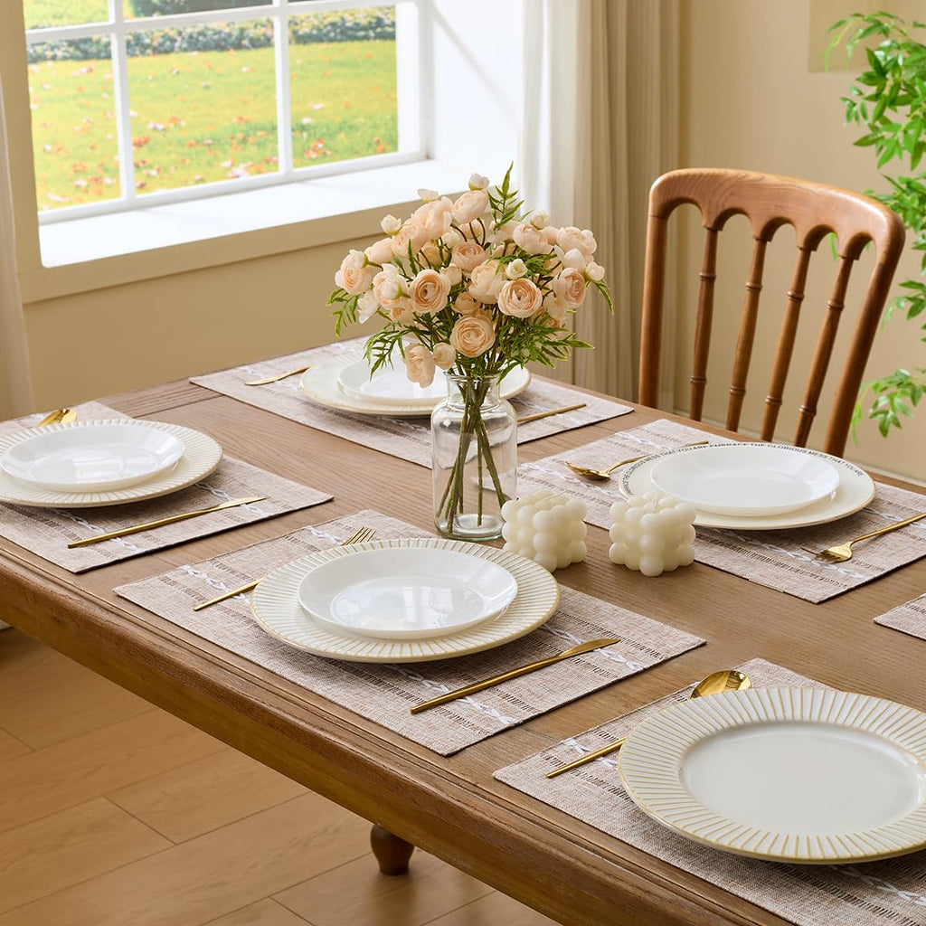 Linen Place Mats, Brown Embroidered Placemats Set of 4