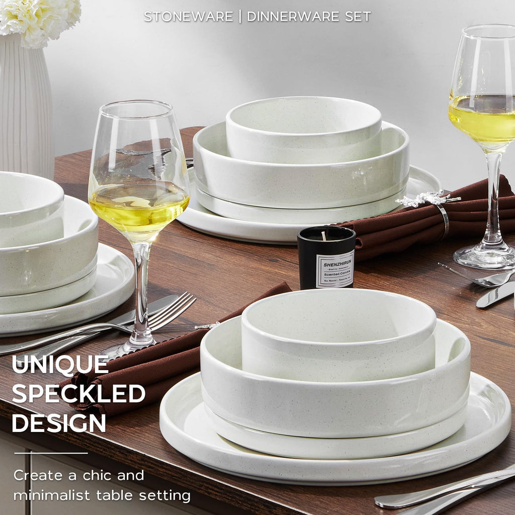 Dinnerware Sets with Pasta Bowl for 6, White Plate and Bowl Dish Set