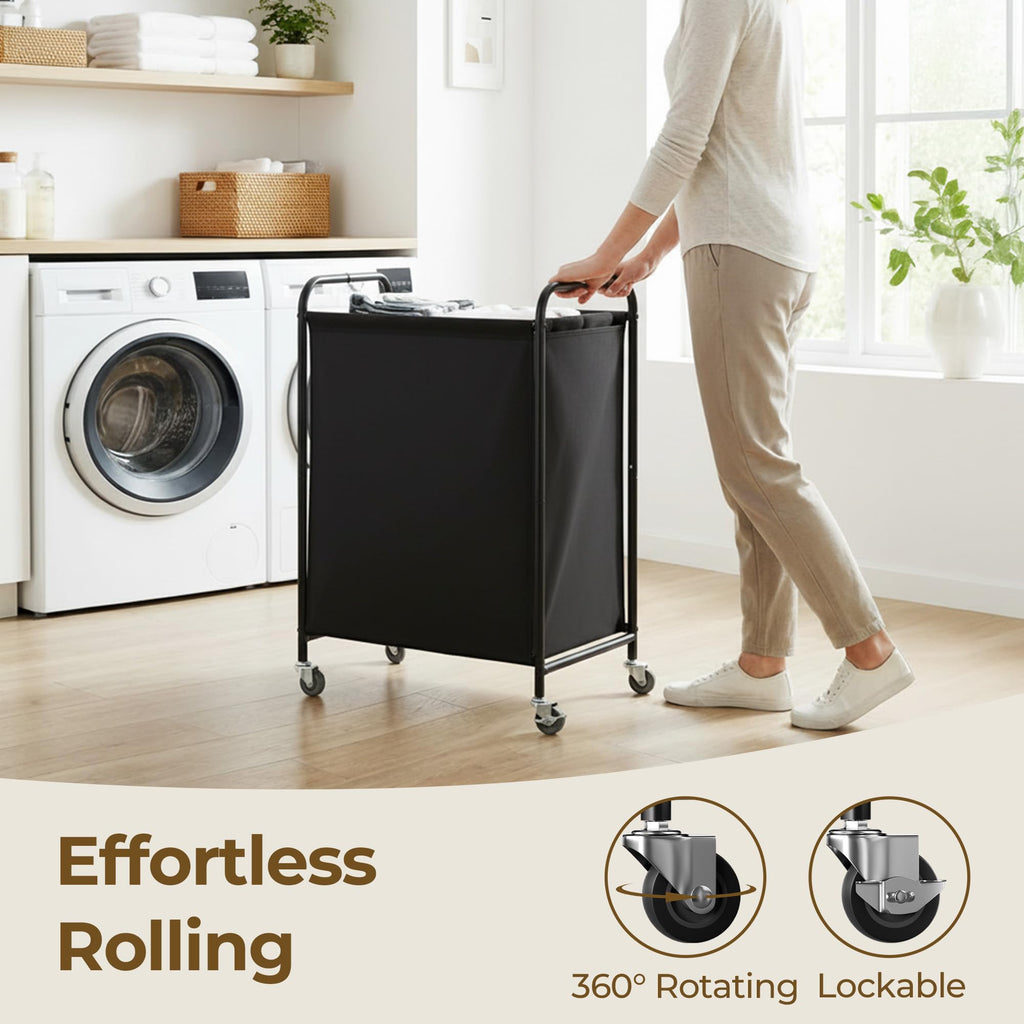 Laundry Hamper, Large Cart with Wheels and Handles, Black, 110L