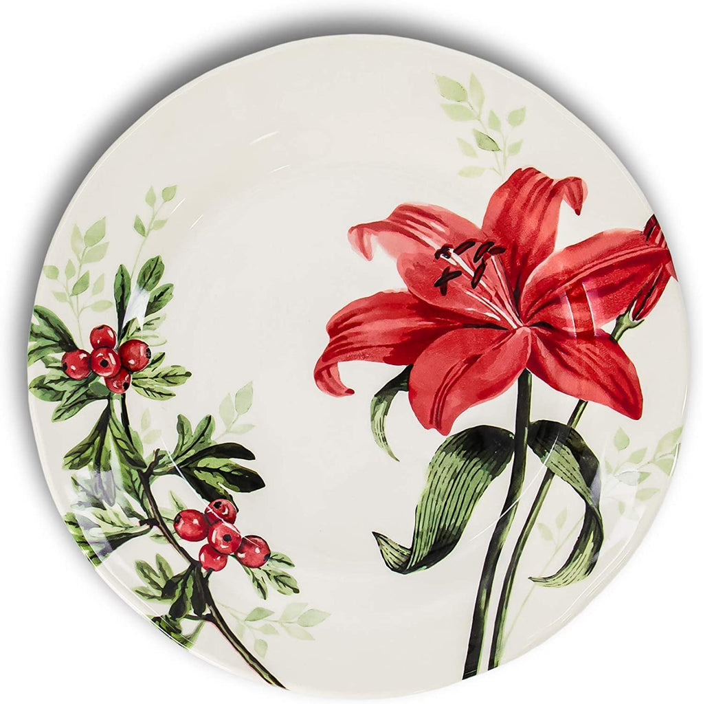 12-Piece Round Porcelain Dinnerware Set, Service for 4, Rosemary, Summer Flowers, Plates Bowls Dishes, Glossy