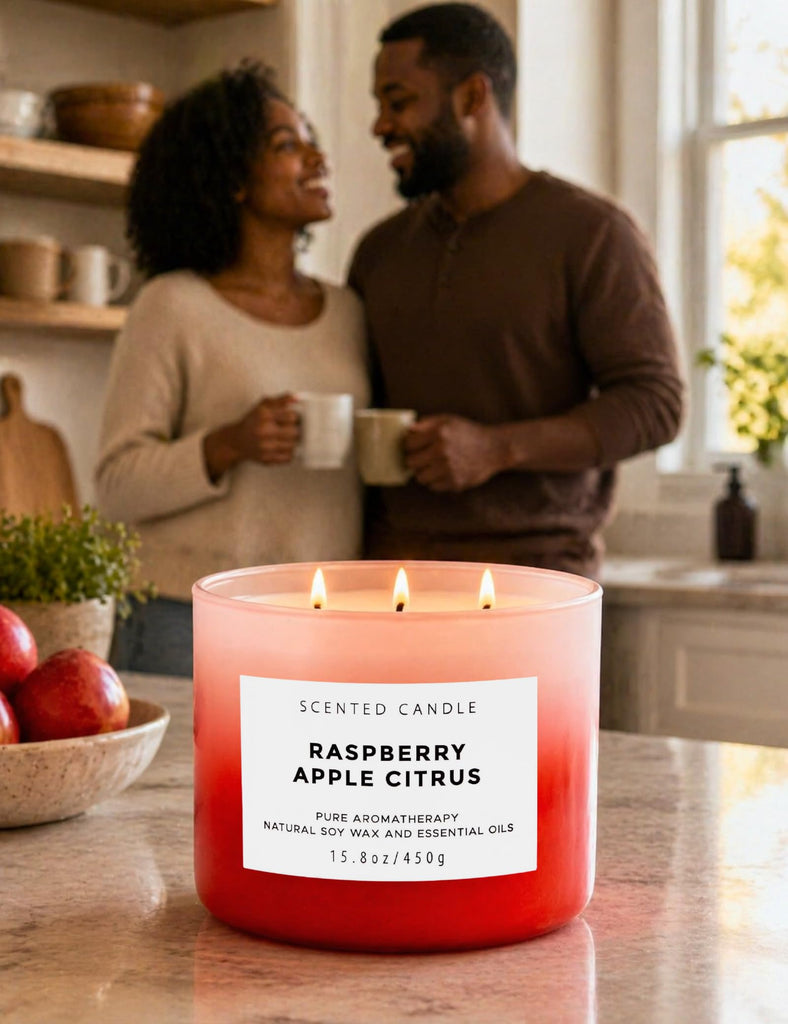Raspberry Apple Citrus Scented Candle, Fruity 3-Wick Soy Candle, 15.8 Oz