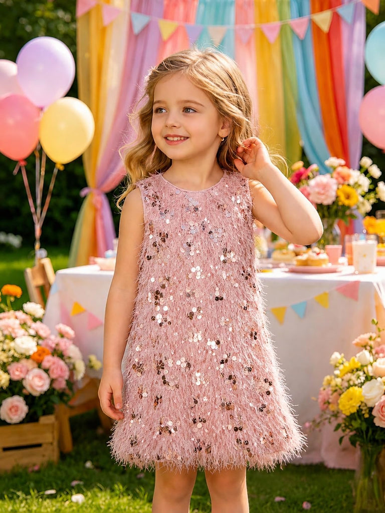 Girls Sequin Dress Sparkly Sleeveless Party Glitter Formal Dresses