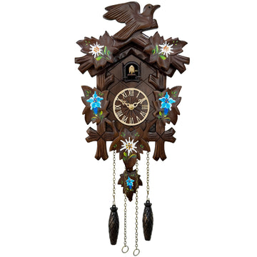 Handcrafted Edelweiss Cuckoo Clock, Black Forest Style, Quartz
