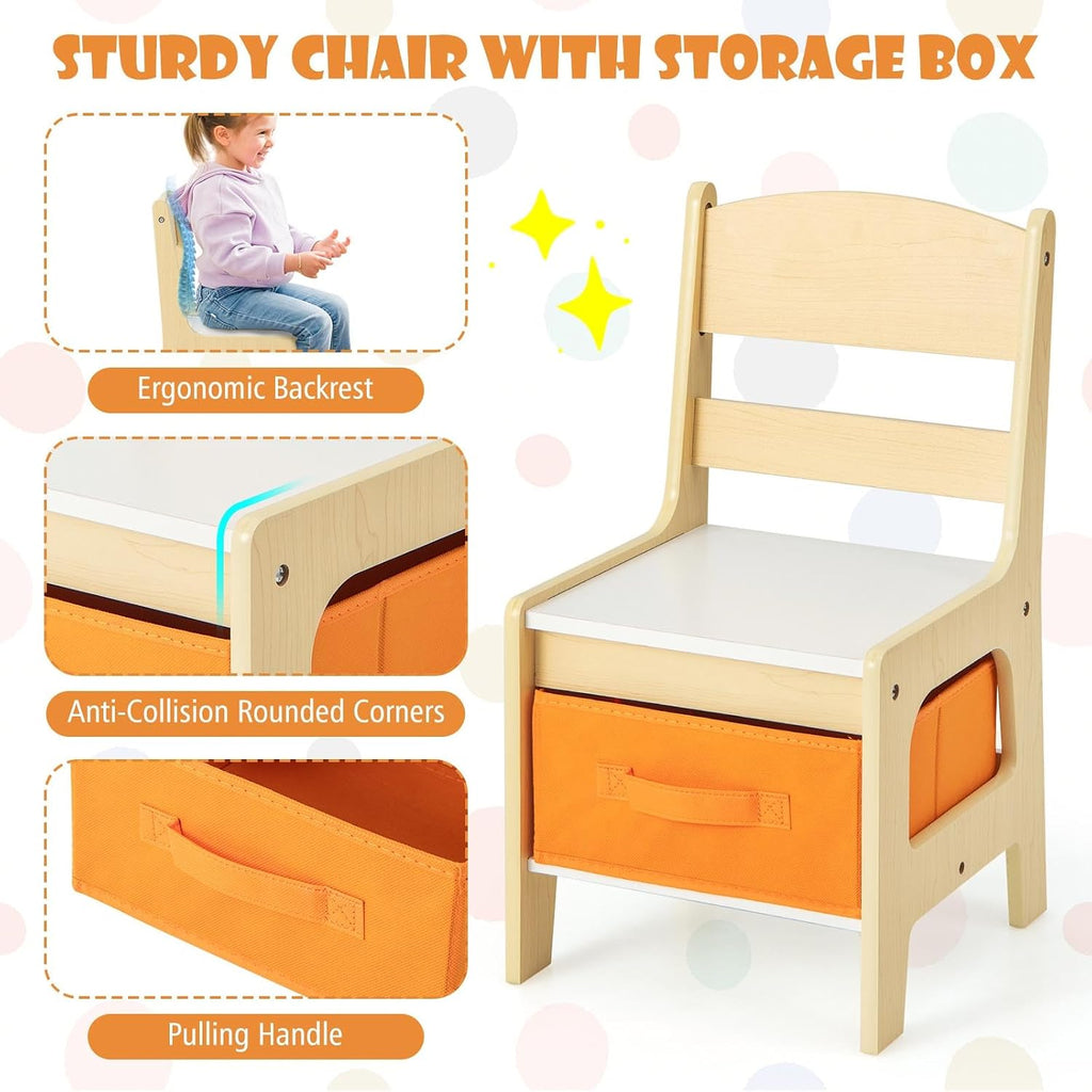 Kids Table and Chairs, in-1 Children Wooden Activity Set with Storage, Detachable Tabletop, for Art, Craft
