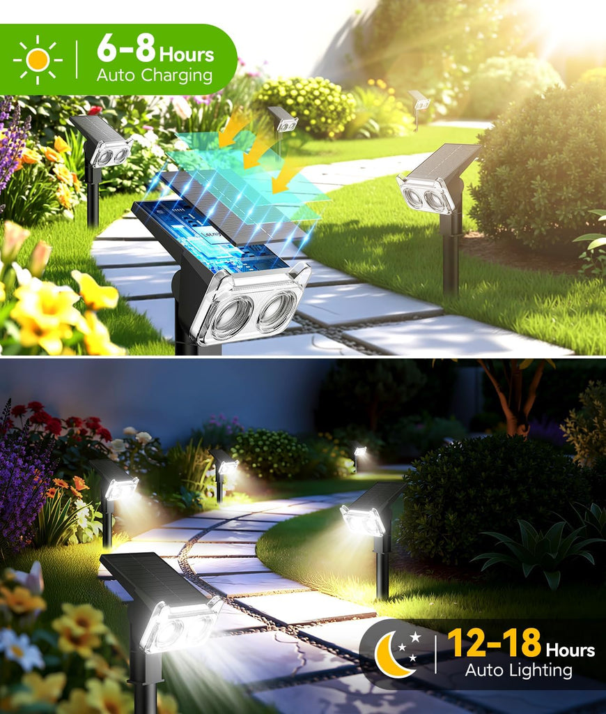 Solar Lights Outdoor Waterproof IP65, 6 Pack Solar Spot Lights Outdoor With 14 Big LEDs, 2-in-1 Wall Lights & 2 Modes