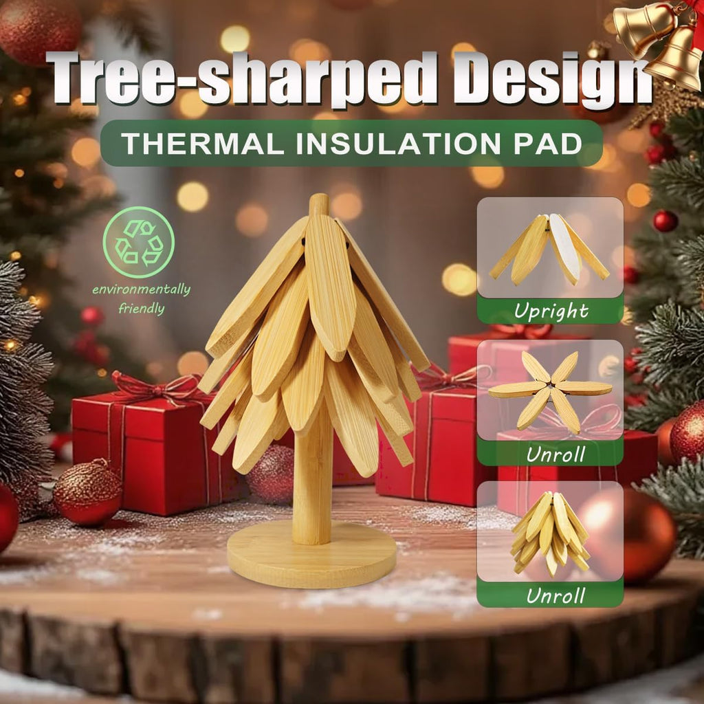 Wooden Trivet Tree Set for Hot Dishes, 100% Natural Wood Trivets, Expandable Design Coasters, Foldable Tree-Sharped - Set of 4