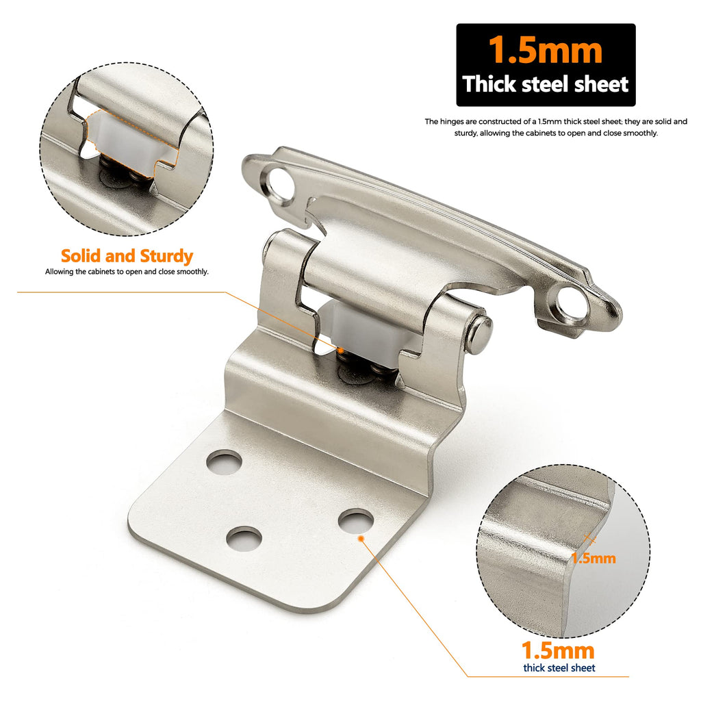 Satin Nickel Kitchen Cabinet Hinges, 3/8" Inset, 60 Pack