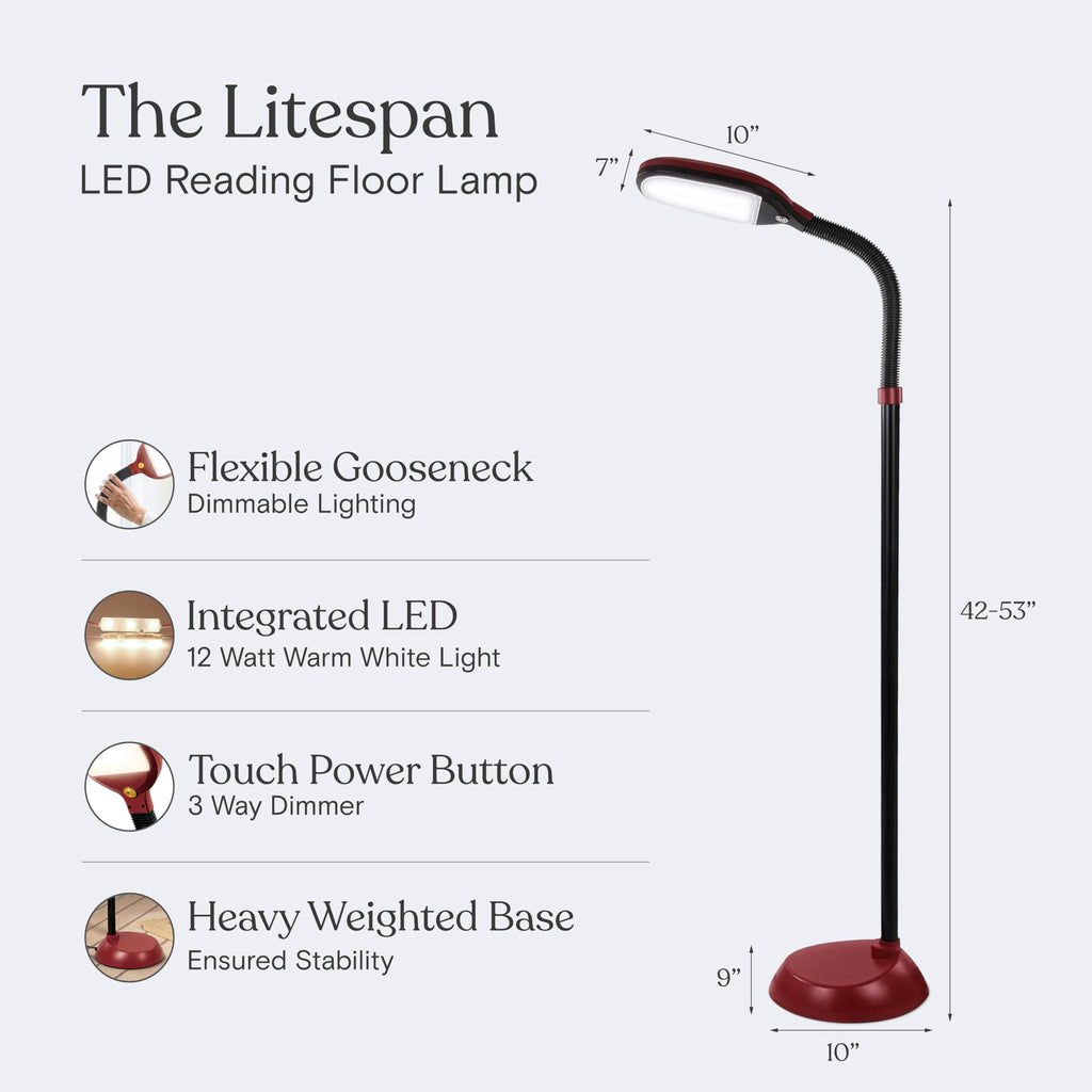 Litespan - Bright LED Floor Reading Lamp for Over Chair Crafts and Reading, Estheticians' Light for Lash Extensions