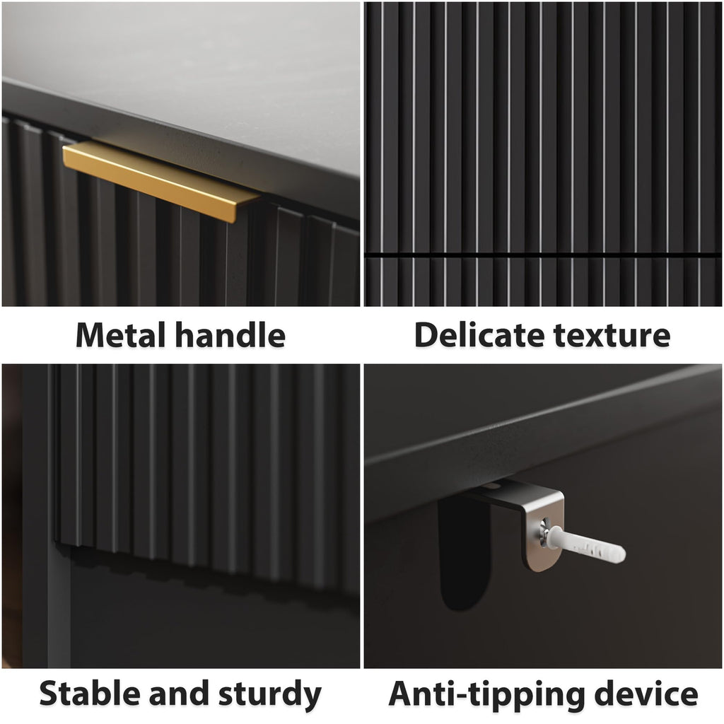 55" Wide Fluted 8-Drawer Double Dresser, Black