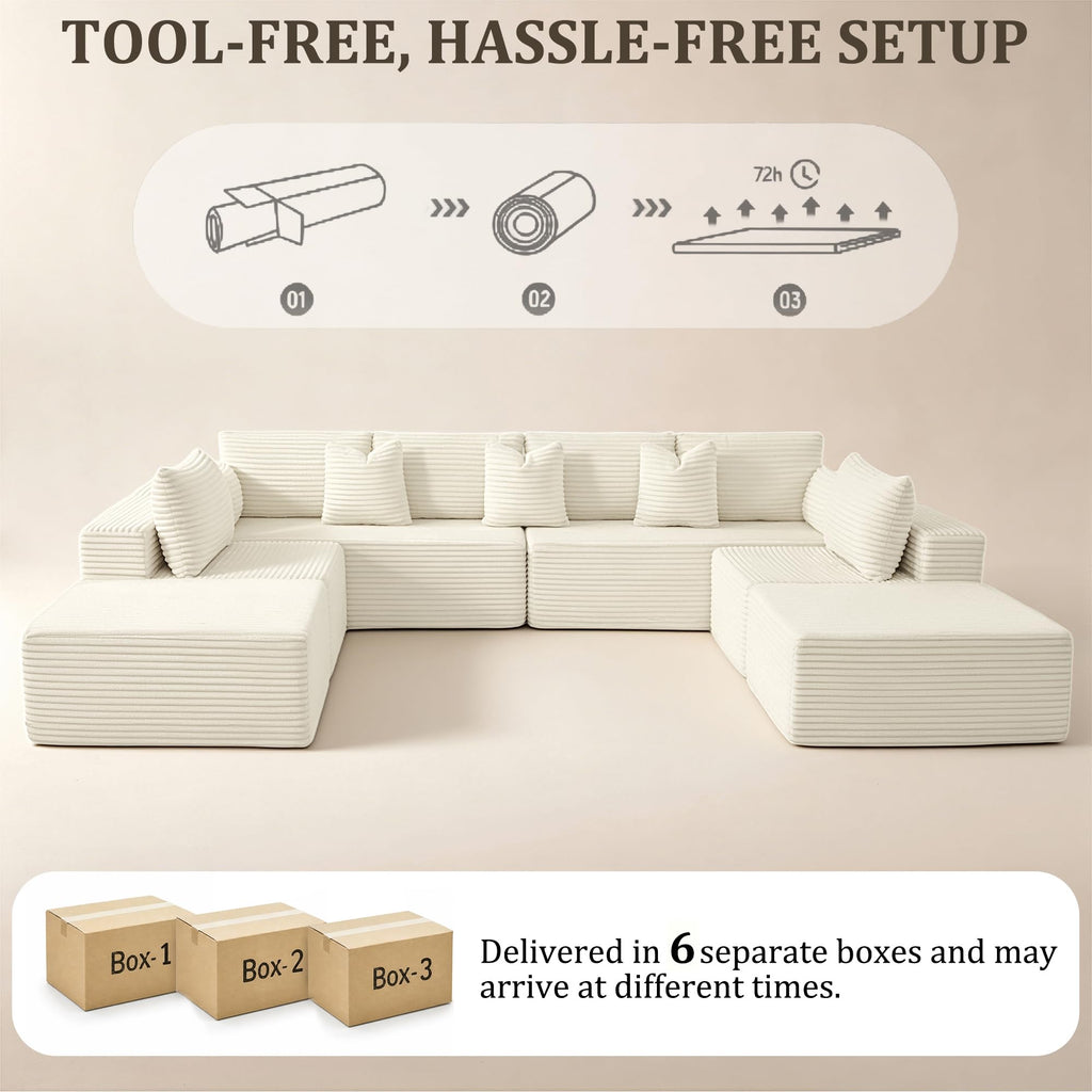 138" Oversized Boneless Couches, 8-Seat Modular U-Shaped Sectional Sofa with Deep Seat, Memory Foam, No Assembly