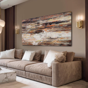Large Canvas Prints, Wall Art 29x58 Inch, Brown Beige Orange White Abstract Painting, Printed Textured Modern