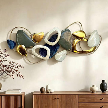 Large Metal Wall Art Decor, 3D Abstract Stone-inspired Handcrafted Modern Wall Sculptures, Entryway 59" x 24"