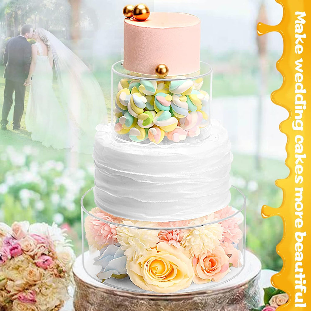 Acrylic Cake Stand with Lid Fillable Cake Stand Floating Clear Cake Stand Cake Riser Cake Tier Round Cake Stand - Set of 2