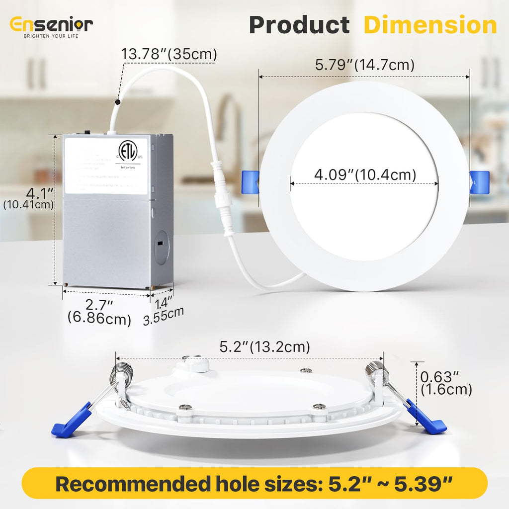 6 Pack 5 Inch LED Recessed Light, Dimmable, 2700K-5000K 5CCT, 1100LM High Brightness, 12W 120V, Damp Rated