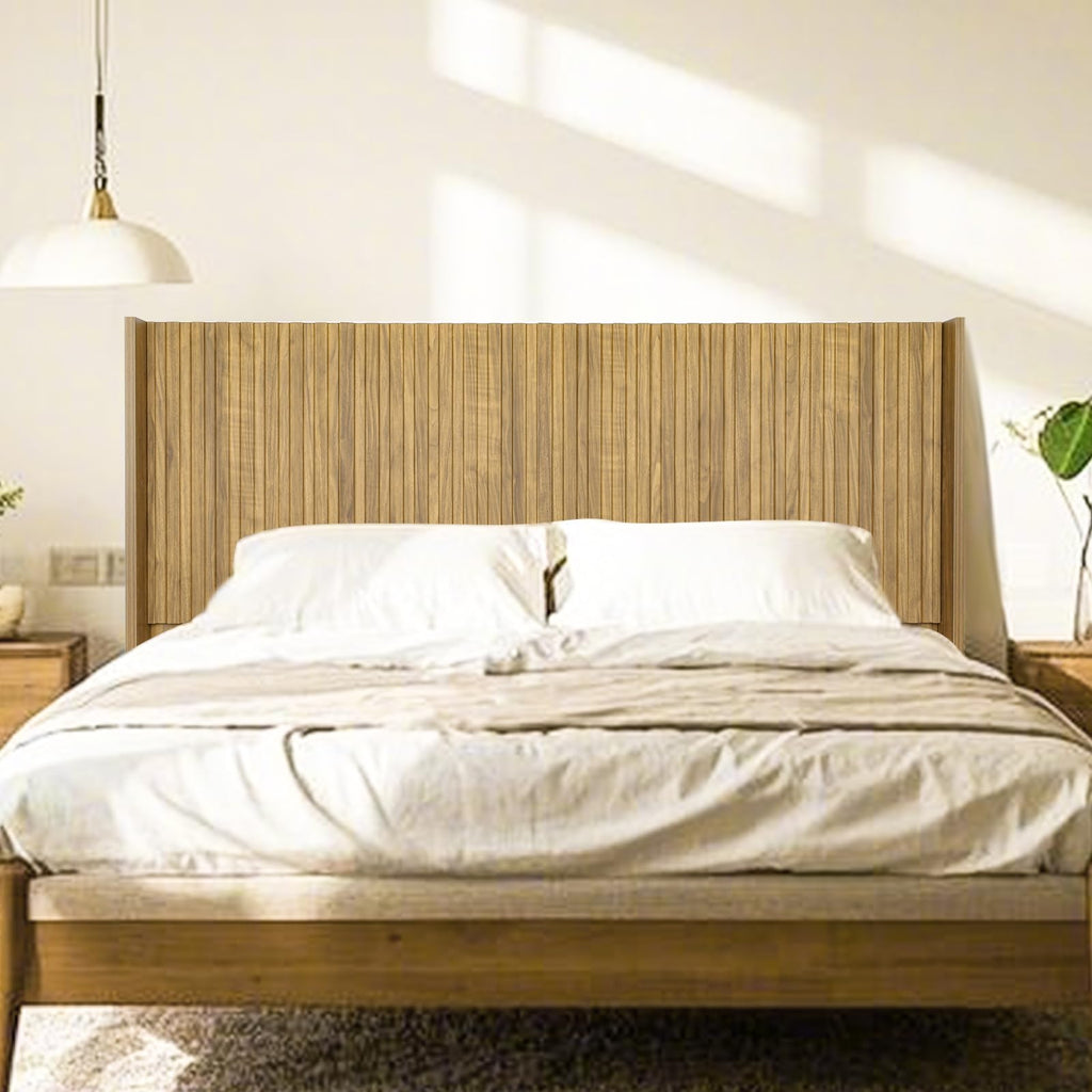 Wooden Headboard Queen, Boho Farmhouse Fluted Wall Mounted Headboards with Wingbacks, Mid Century Modern Wood