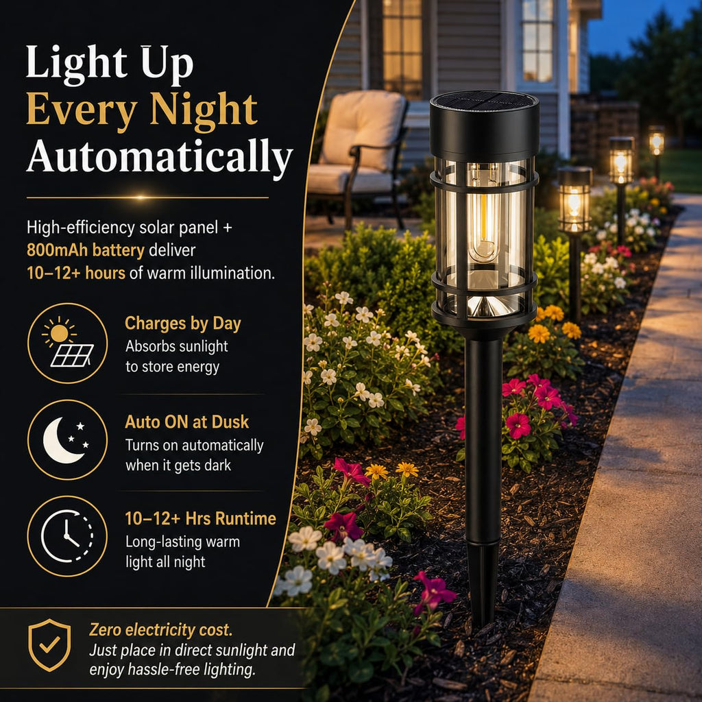 12 Pack Solar Lights Pathway Outdoor, Metal & Glass Large Solar Pathway Lights, Solar Powered Garden Lights for Yard