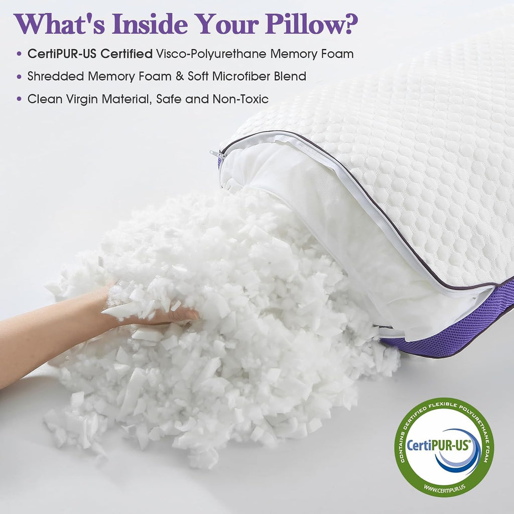 Shredded Memory Foam Pillow King Size, Cooling Bed Pillow for Sleeping, Adjustable Firm Soft Support for Side Back