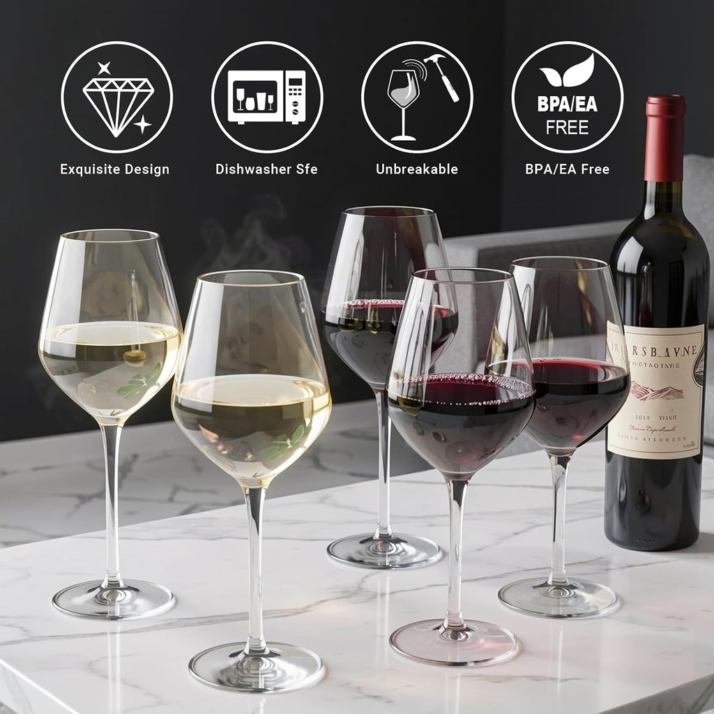 Unbreakable Stemmed Wine Glass 100% Tritan Plastic Dishwasher available Glassware 15 oz, Set of 4