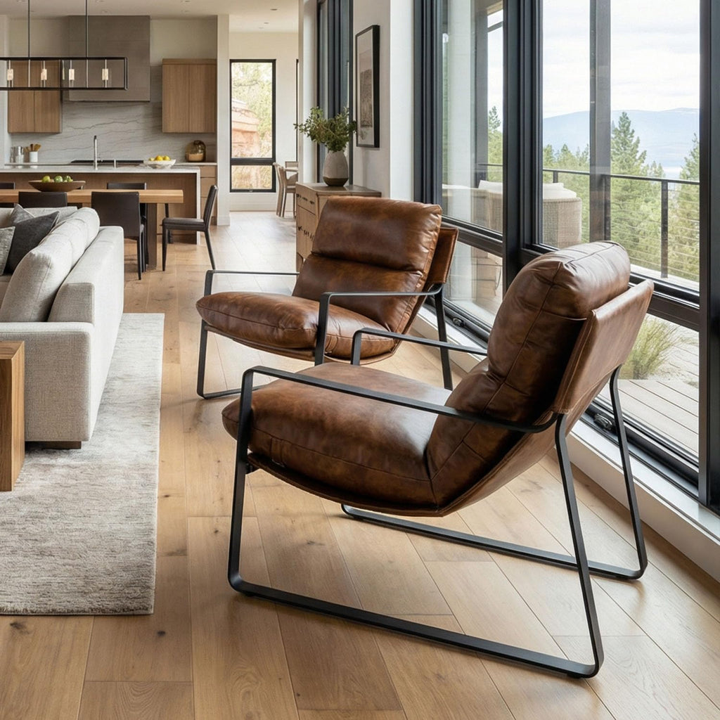 Set of 2 Modern PU Leather Accent Armchair, Retro Brown