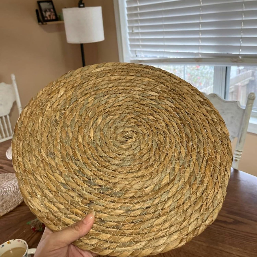 Round Woven Placemats, 12" Boho Rattan Placemats Natural Hand-Woven Place Mats Table Decor, Chargers - Set of 4