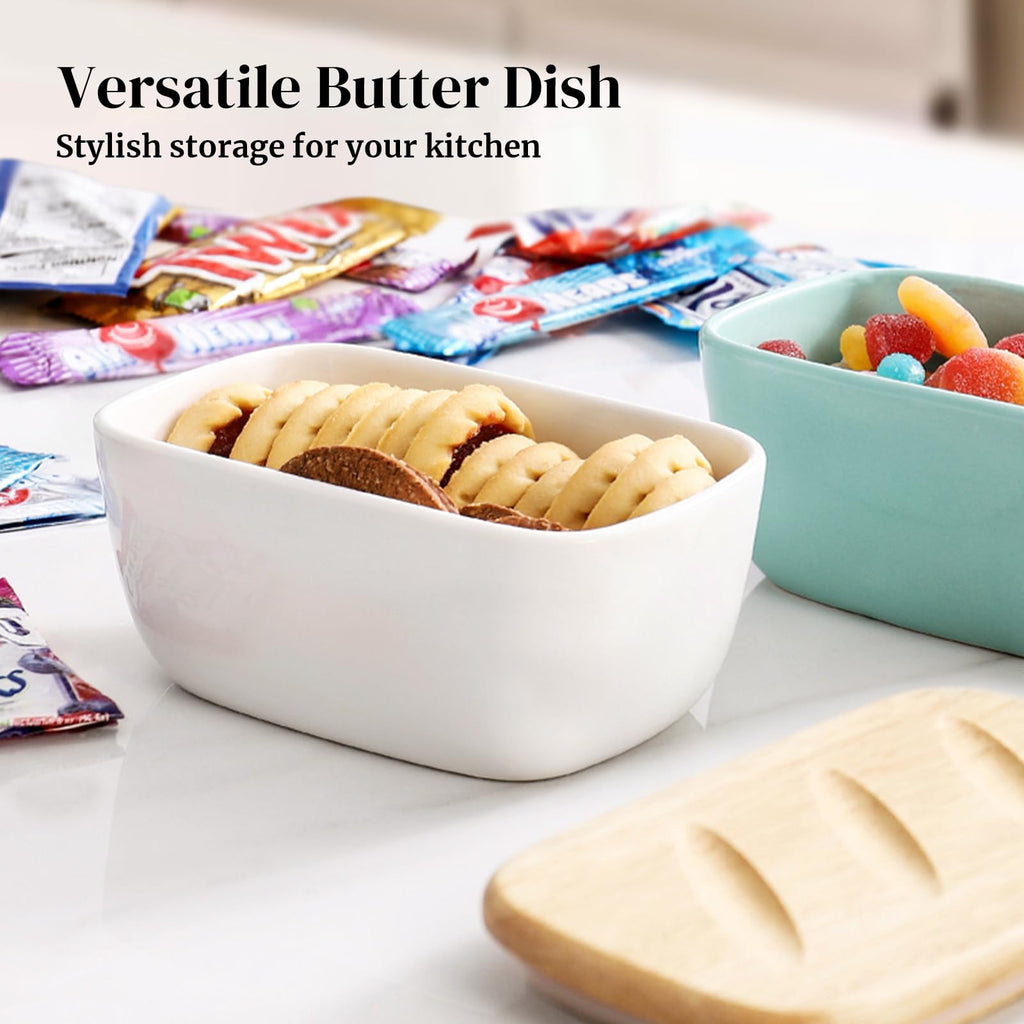 6.5" Large Butter Dish - Ceramic Butter Dish with Lid for Countertop - White Butter Keeper Holds Up to 3 Sticks