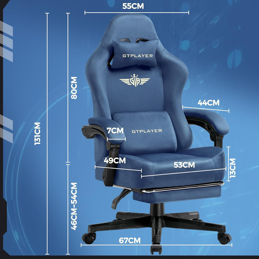 Gaming Chair Fabric with Pocket Spring Cushion, Big and Tall Gamings Chairs 350LBS High Back Computer Chair with