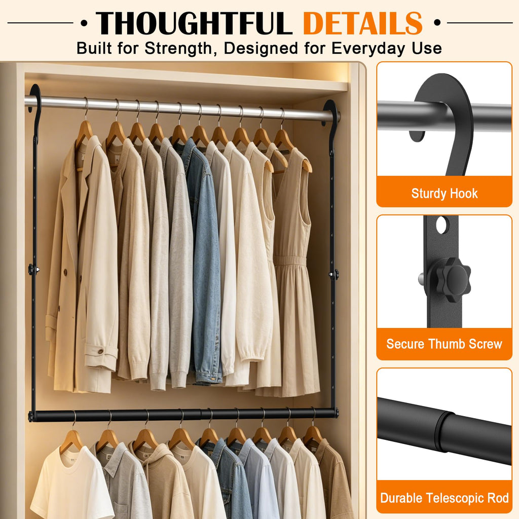 Adjustable Closet Rod for Hanging Clothes 2Pack Hanging Closet Rod Extender