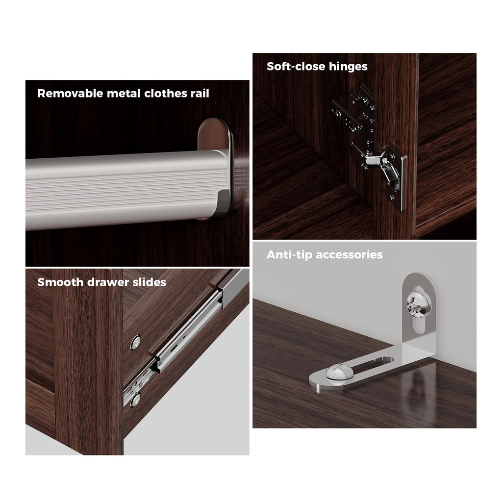71" Armoire Wardrobe Closet with 3 Drawers and Mirror