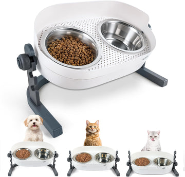 Elevated Dog Bowls, Stainless Steel Food & Water Bowls, Height Adjustable Raised Cat Feeder Mess Proof Pet Feeding