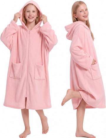 Kids Hooded Bath Towel, Soft Warm Zipper Swim Parka