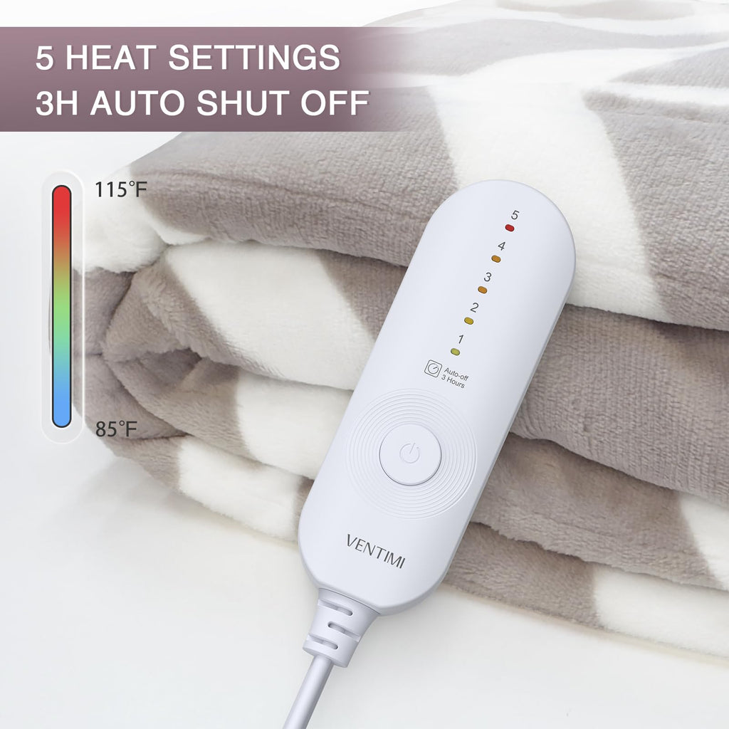 Heated Throw Blanket, 5 Heat Levels & 3 Hours Auto Off, Beige