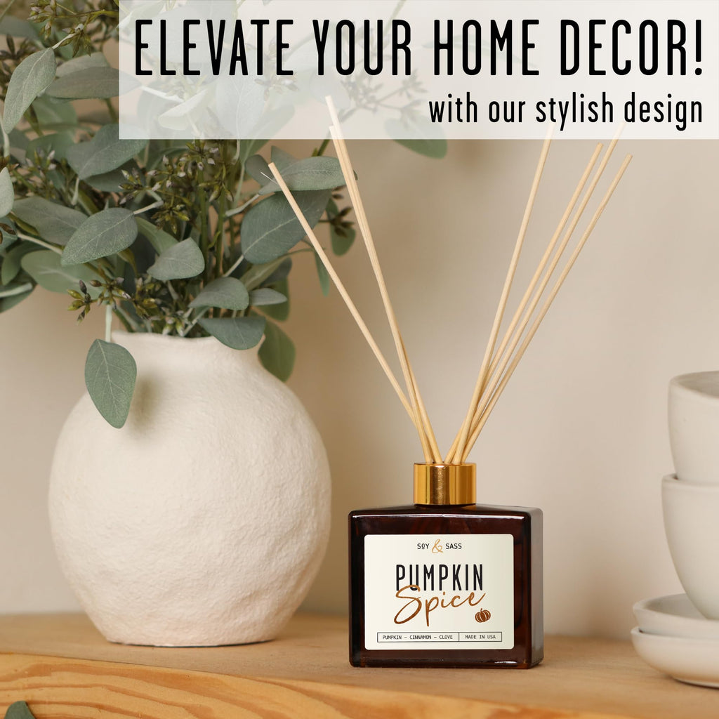 Pumpkin Spice Reed Diffuser, Fall Reed Diffuser Set - Infused w/Essential Oils I Pumpkin Diffuser I Stick Oil Reed