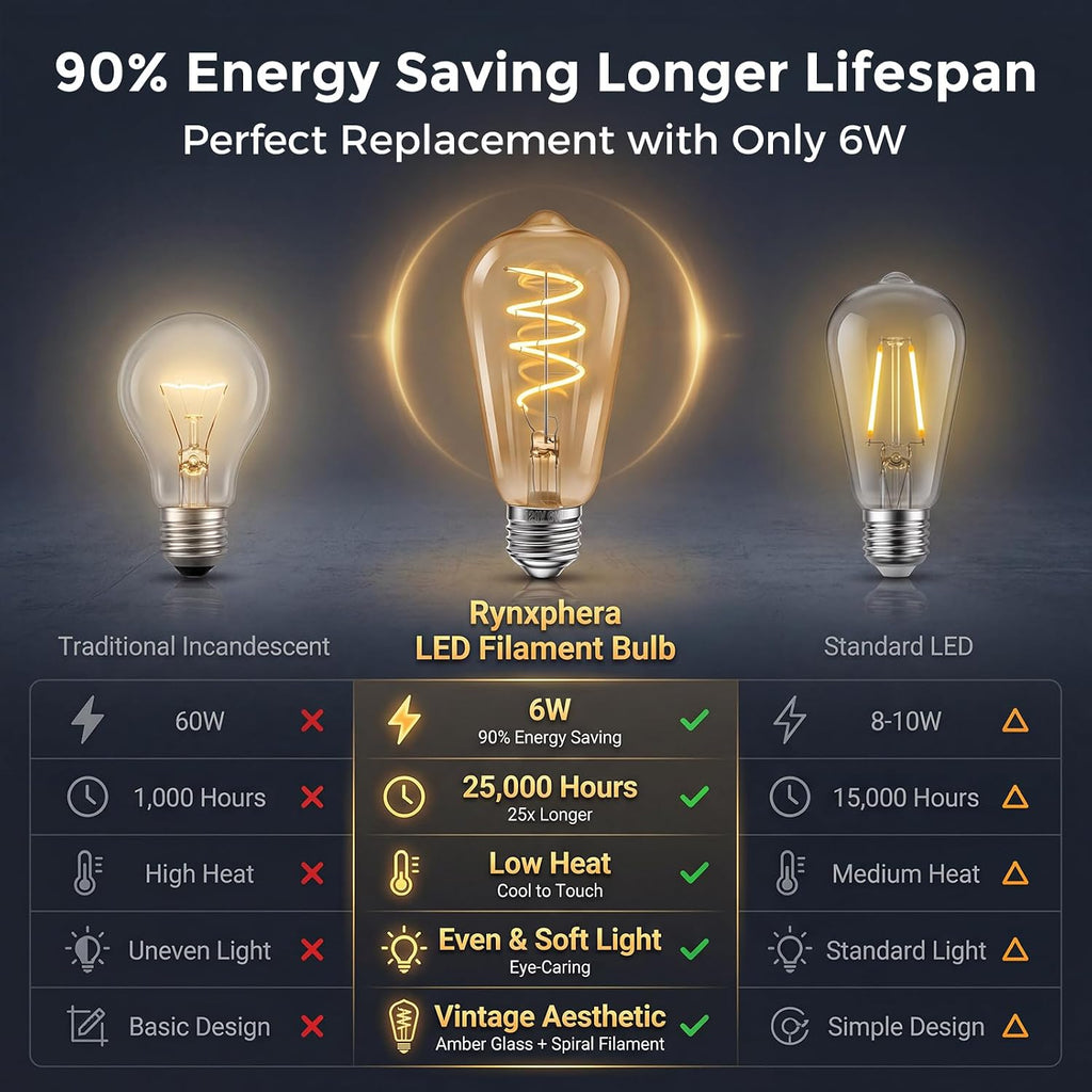 ST58 Vintage LED Edison Bulbs 60W Equivalent, Dimmable 6W 2700K