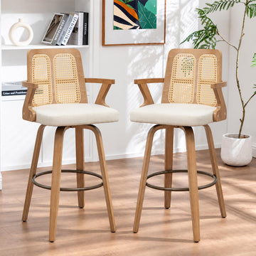 Swivel Counter Height Bar Stools, Walnut Counter Stools with Cane Back