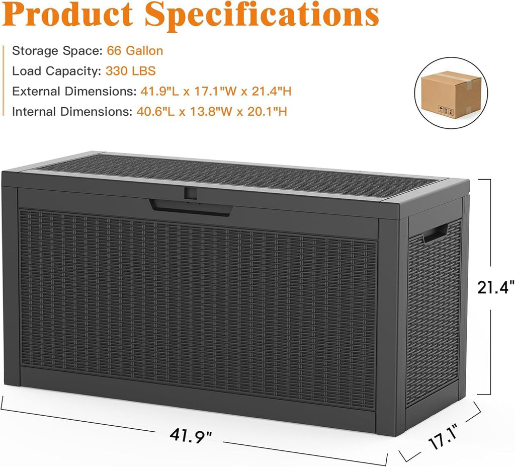Outdoor Storage Box, 66 Gallon Waterproof Deck Boxes, Large Lockable Pool Storage Bins for Package Delivery, Porch