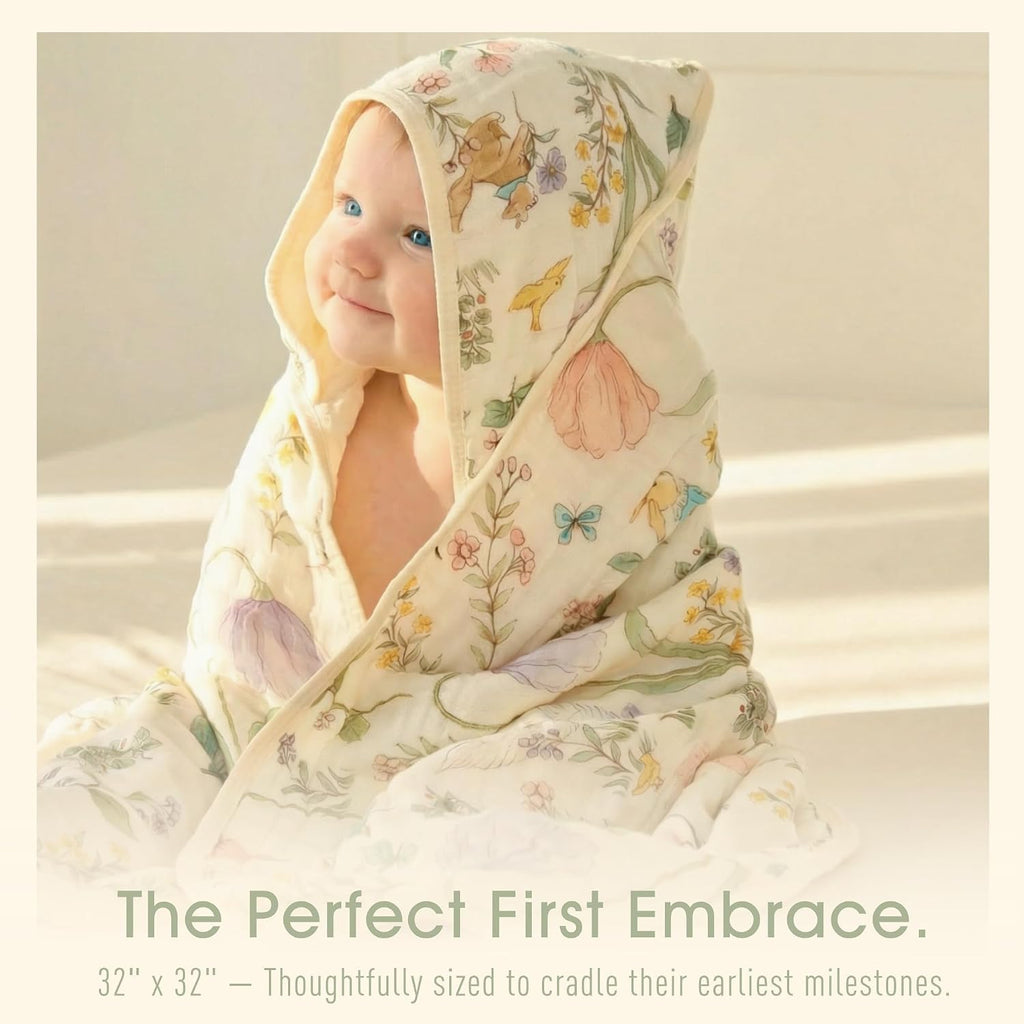 Muslin Baby Bath Towels Set Piece Organic Cotton Blend (Garden)