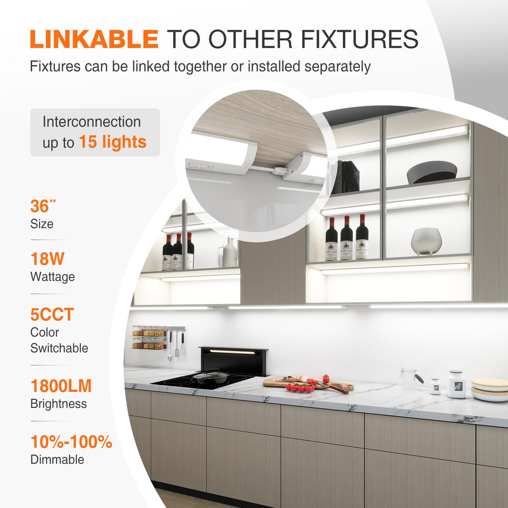 Linkable Under Cabinet Lights Hardwired Plug-in, Wired Led Under Cabinet Lighting with 5 CCT & Dimmable, Under