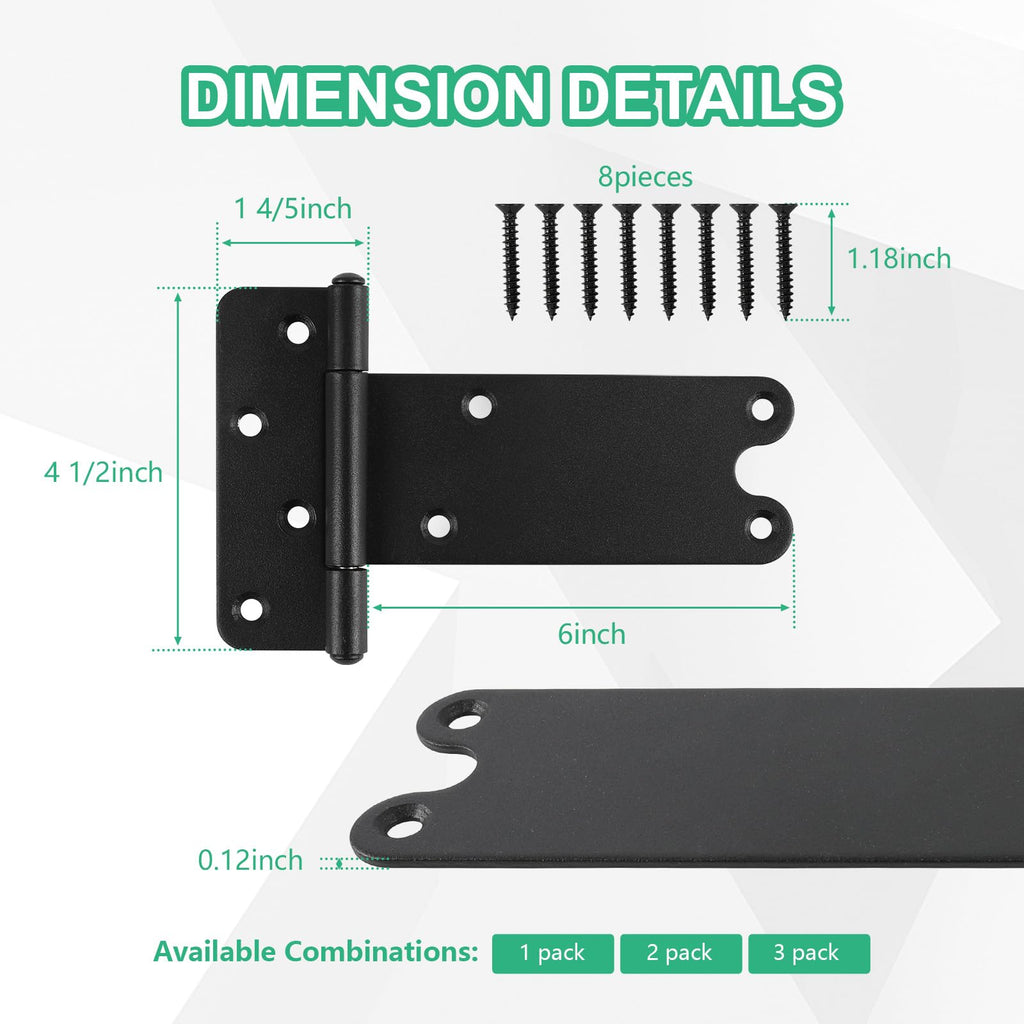 6" Gate Hinges, 280 Lbs Capacity, Matte Black, 2 Pack Heavy Duty Hinge