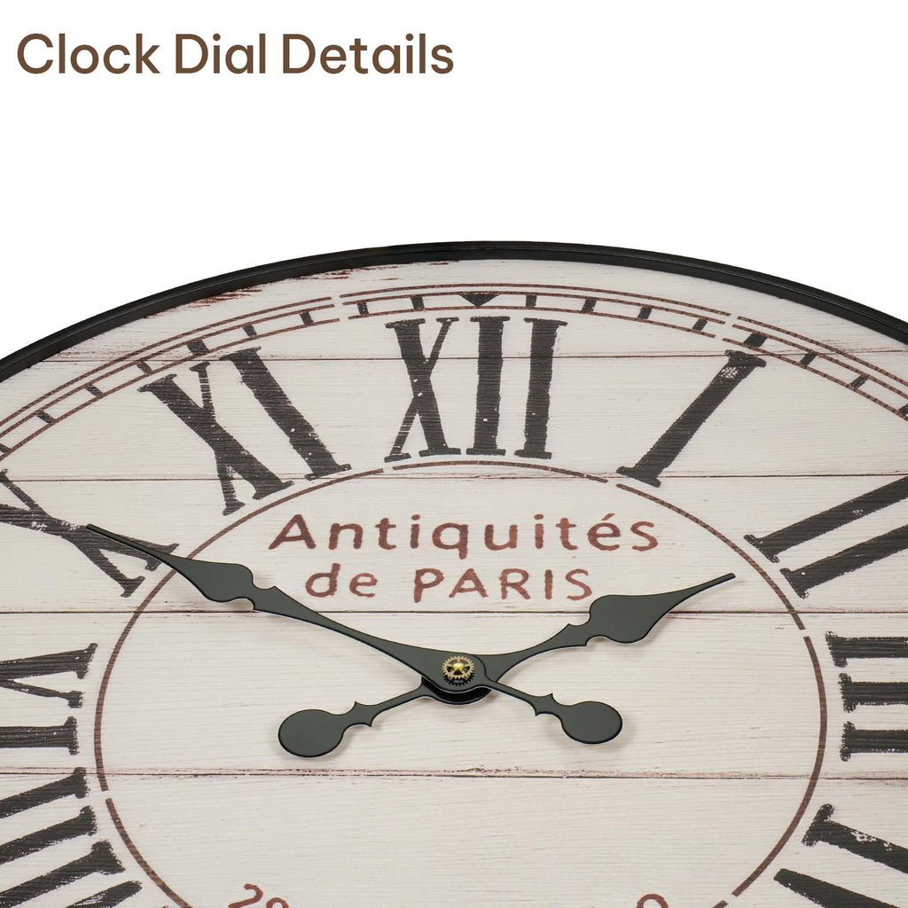 30 Inch Large Farmhouse Wall Clock, Vintage Distressed White